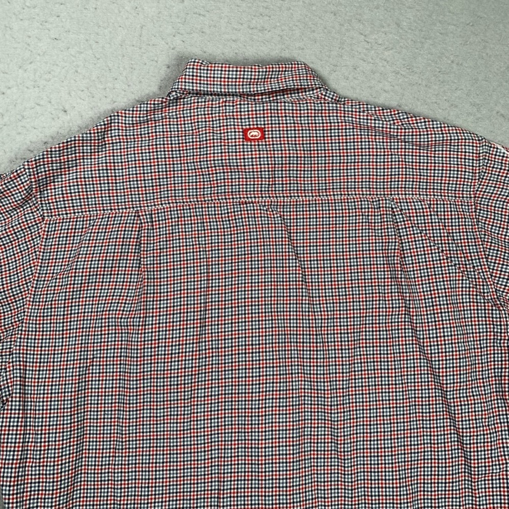 Y2K Ecko Unltd Button Down Shirt Mens L Red White Blue Check Short Sleeve - Picture 6 of 11